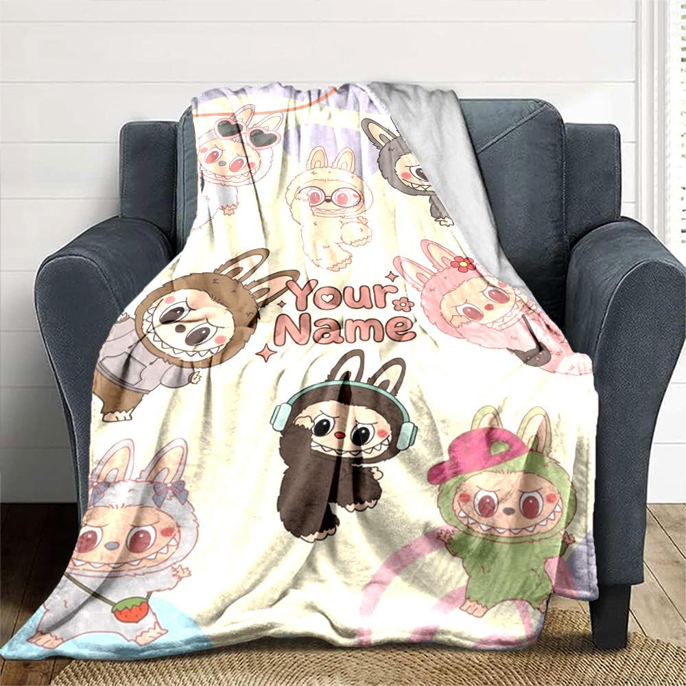 Labubu Personalized Name Blanket Multi-purpose Personalized Blanket Ultra-Soft Suitable for Picnics Bedding Nap Seaside Four Seasons Universal