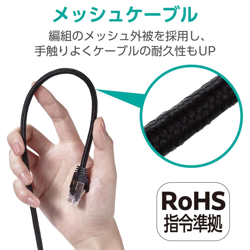 Elecom Кабель LAN CAT8 5 м 40 Гбит/с сетка для предотвращения поломки ногтей черный ECLD-OCM/BK50