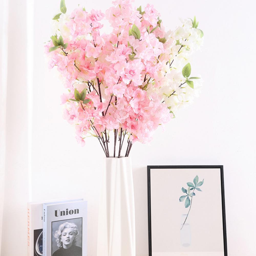3PCS Artificial Long Stem Flower Cherry Blossom Branches 100cm Fake Silk Bouquet Faux Cherry Blossom Flowers Arrangements for Party Home Wedding Decor