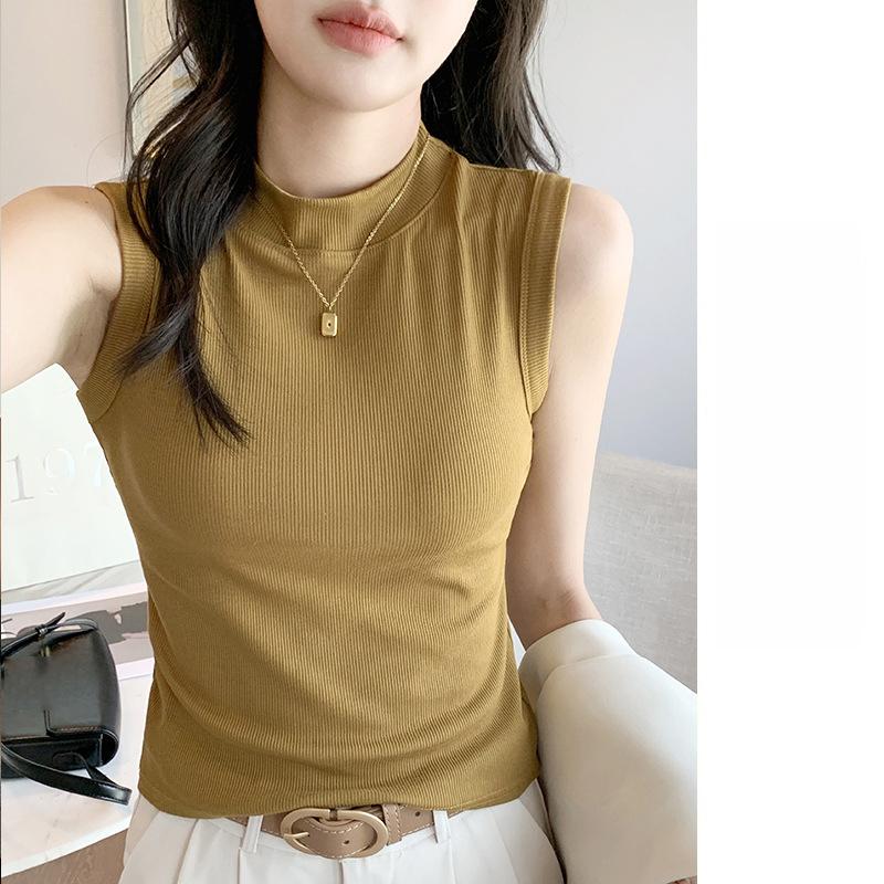 Стильная элегантность, мода, женский повседневный жилет H520, круглый вырез, прошитая нижняя рубашка, женская майка без рукавов, верхняя одежда, внутренние топы