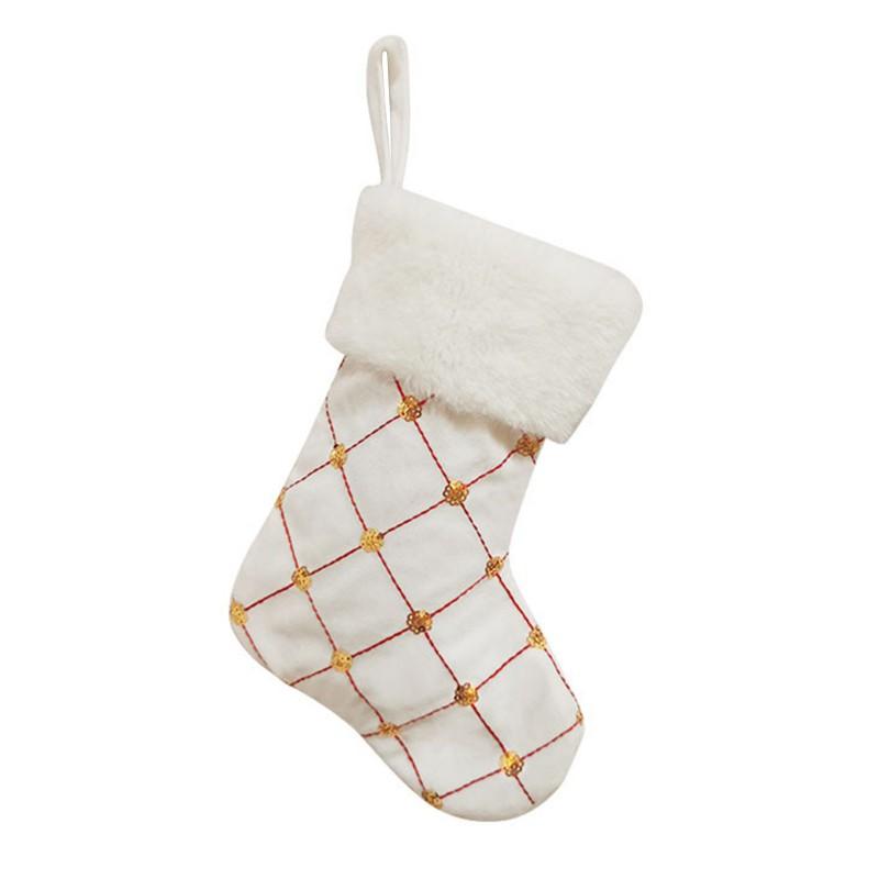 Золотые пайетки Рождественские носки 1 шт. Белые подвесные украшения на рождественскую елку