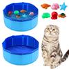 Cat Pool Toy Set with Fish Cat Water Play Pool with 6 Interactive Fish Toys Cat Splash Self Play Pool for Indoor Bored Cats