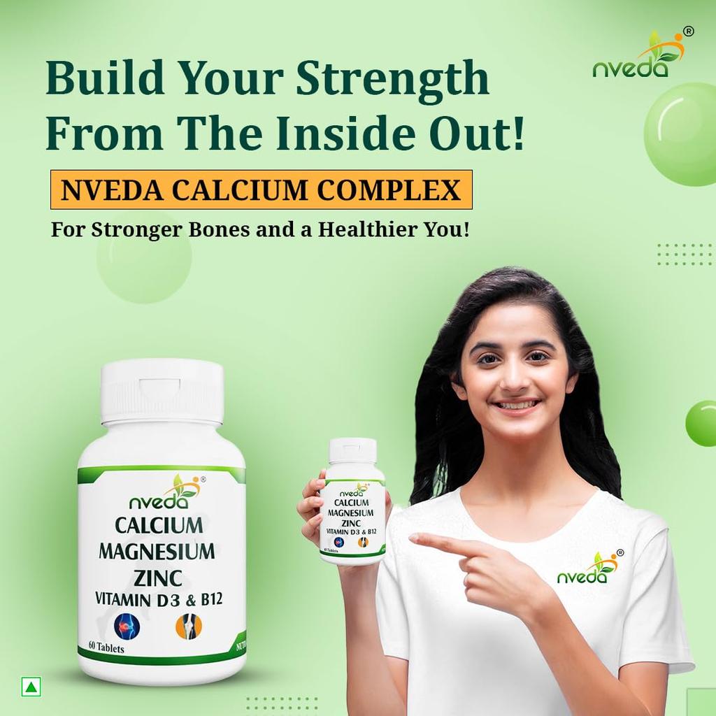 Nveda Calcium Supplement 1000 Mg with Vitamin D3 Magnesium Zinc K2 B12 for Bone Joint & Immunity Support 60 Tablets