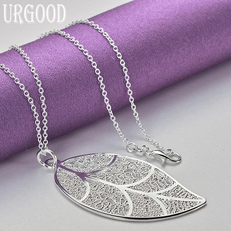 URGOOD 925 Sterling Silver Large Leaf Pendant Necklace Wedding Fashion Jewelry