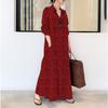 Printed Lapel Long Sleeve Insert Pocket Simple Loose Casual Long Shirt Dress