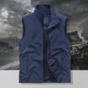 Мужской жилет с воротником-стойкой, без рукавов, застежка-молния, жилет с большими карманами, однотонный жилет для рыбалки на открытом воздухе