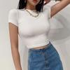 2025 Женский кроп-топ с коротким рукавом однотонный облегающий футболка с круглым вырезом базовый обтягивающий в рубчик спортивный повседневный для тренировок йоги