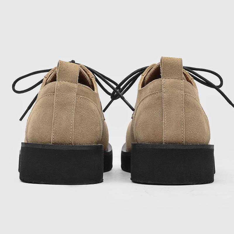 Big head derby shoes men's platform heightening shoes American retro low-top shoes beige, khaki