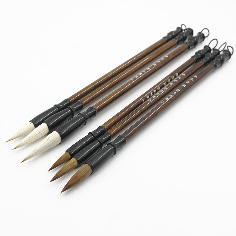 6pcs/set Stationery Student Chinese Calligraphy Brown Weasel Hair Writing Brush Brush Pen