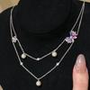 Серебряная 925 пробы двойная жемчужная цепочка-ожерелье с инкрустированной разноцветной бриллиантовой бабочкой для женщин, изысканная цепочка-воротник, свадебные украшения