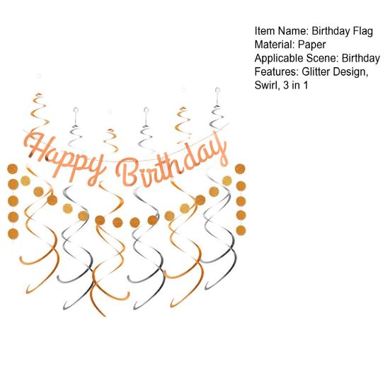 Золотой блестящий баннер с днем ​​рождения, набор для украшения баннера с круговой точкой, блестящий картонный флаг на день рождения, висячие завитки, гирлянда, праздничные атрибуты