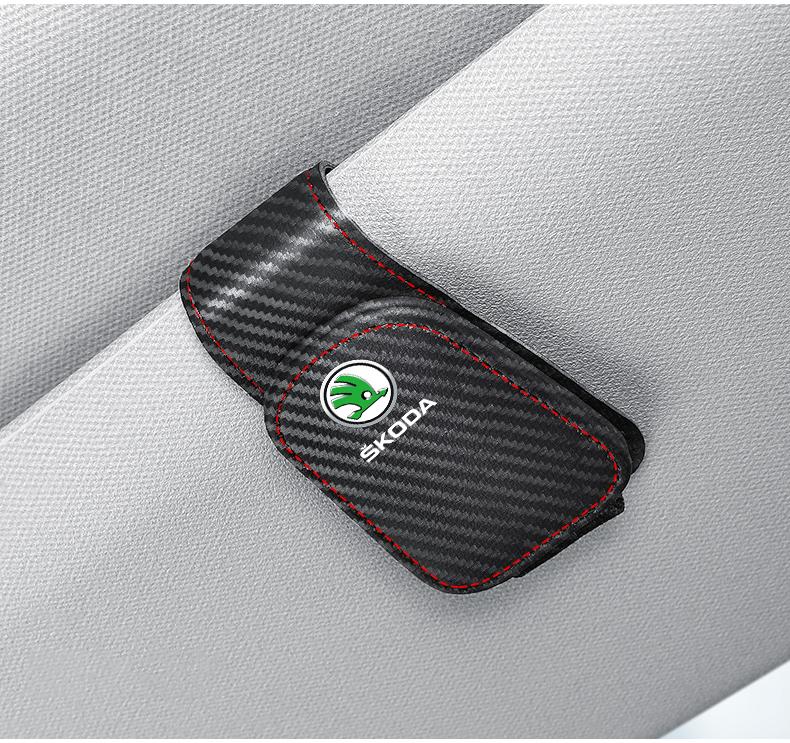 SBNI3 Car Sun Visor Glasses Clip Ticket Card Storage Clamp For Skoda Fabia Superb Yeti Octavia Enyaq Rapid Kodiaq Kamiq Karoq Scala A4