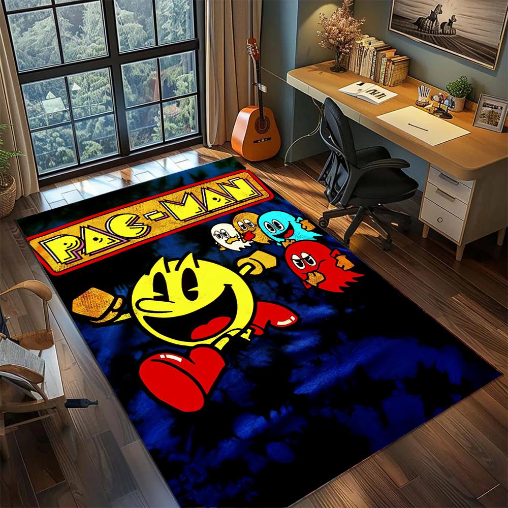 Vintage Arcade Pac-Man Board Game Pattern Rug Carpet Large Area Rug Non Slip Washable Floor Mat Gamer Room Bedroom Home Decor