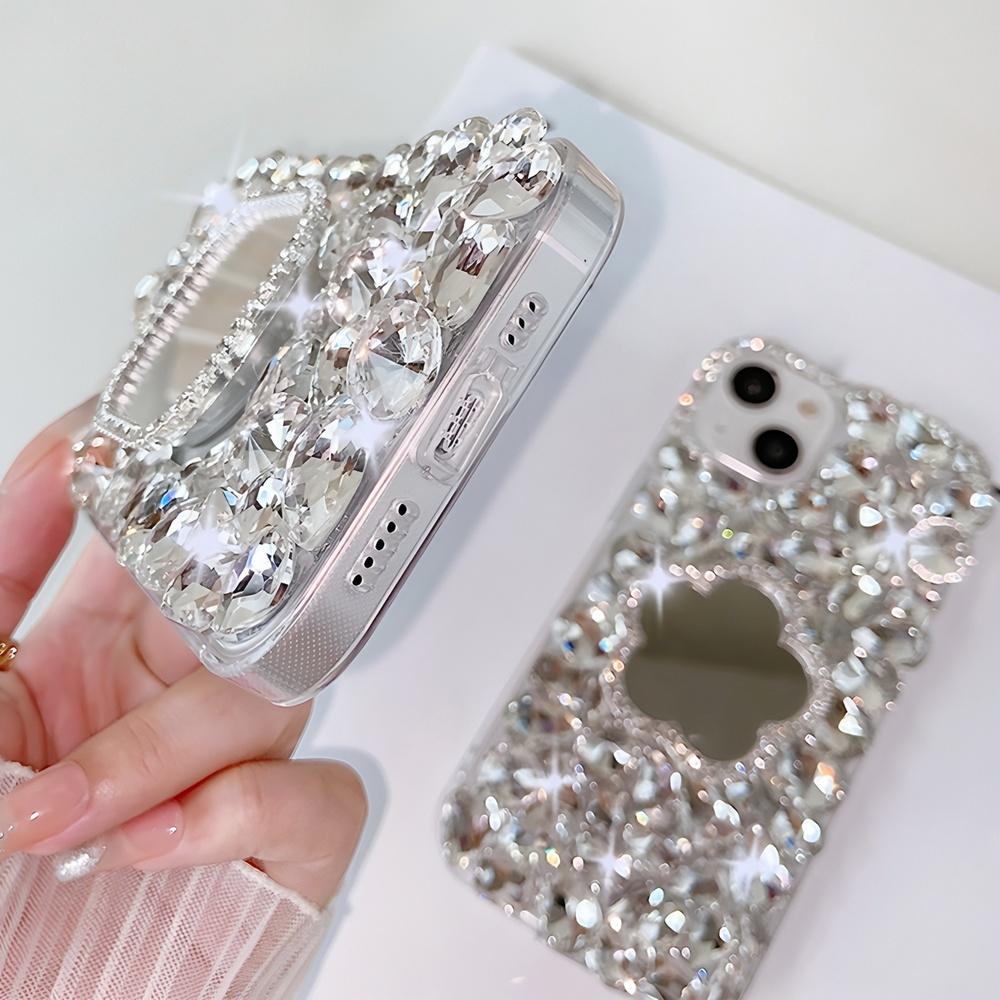 Блестящий Чехол для Телефона со Стразами и Зеркалом для Samsung Galaxy S26 S25 S24 S23 S22 S21 S20 Ultra Plus FE Edge S10 S9 Сверкающий Кристальный Алмазный Чехол