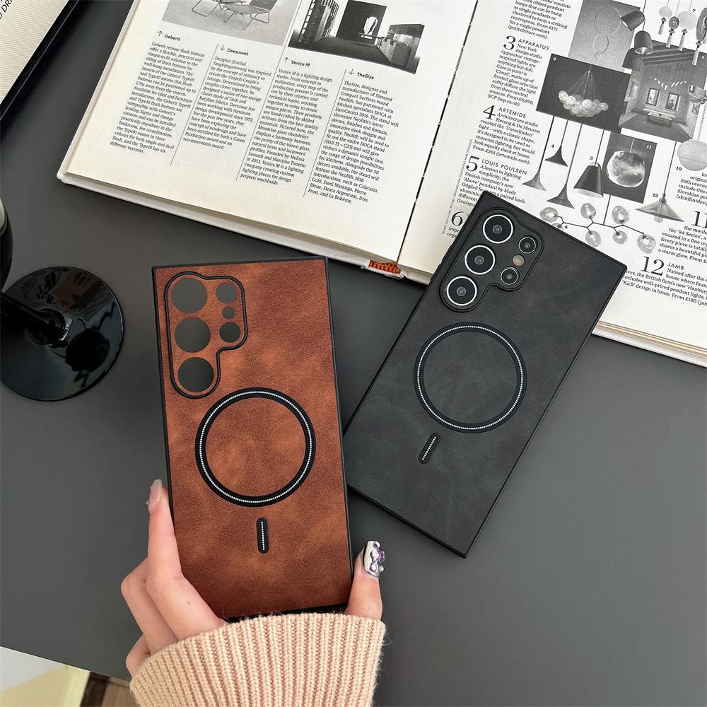 Business Retro Leather for Magsafe Magnetic Case For SamSung S26 S25 S24 S23 S22 S21 Ultra Plus Wireless Charge Bumper Funda