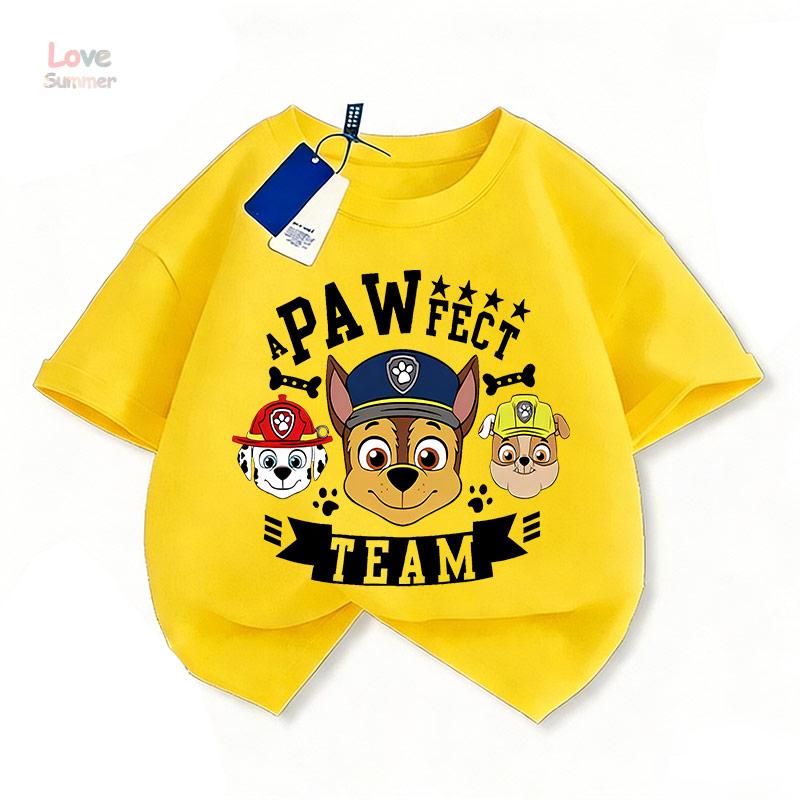 2026Summer Paw Patrol Baby Girls Boys Casual Short Sleeve Print T Shirt Perfect Gift for Children Aged 4-14 Trendy for Streetwear