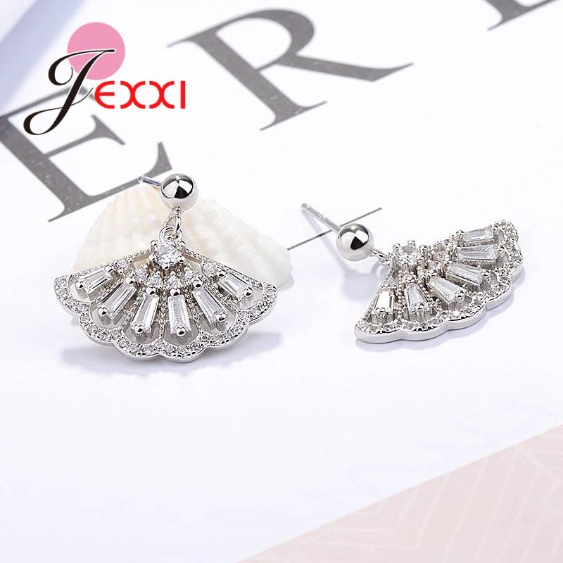 Luxurious Shininy Clear CZ Stones Sector Women Wedding Fashion Earring Jewelry 925 Sterling Silver Color Accessories Wholesale
