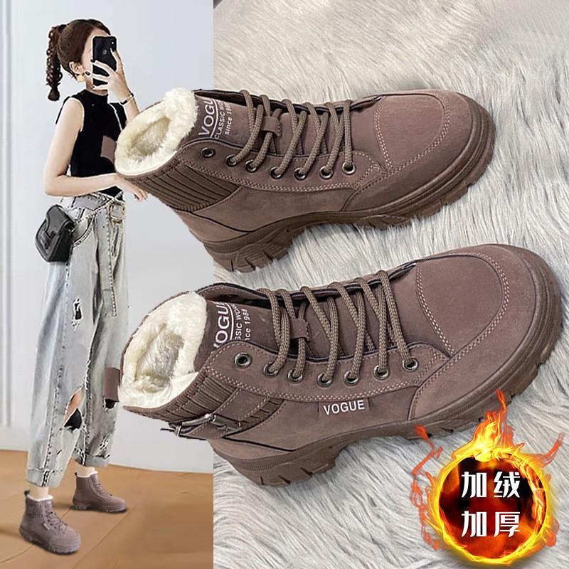 Женские зимние ботинки для снега, новые теплые плюшевые женские туфли, модные ботильоны на платформе со шнуровкой, женские повседневные кроссовки, короткие ботинки