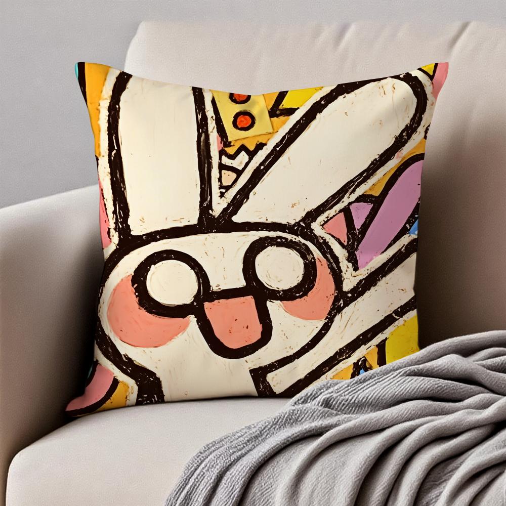 Hiphop graffitistyle rabbit painting Cushion Cover Pillowcase Antidustmite Invisible Zipper Short Plush Sofa Cushion