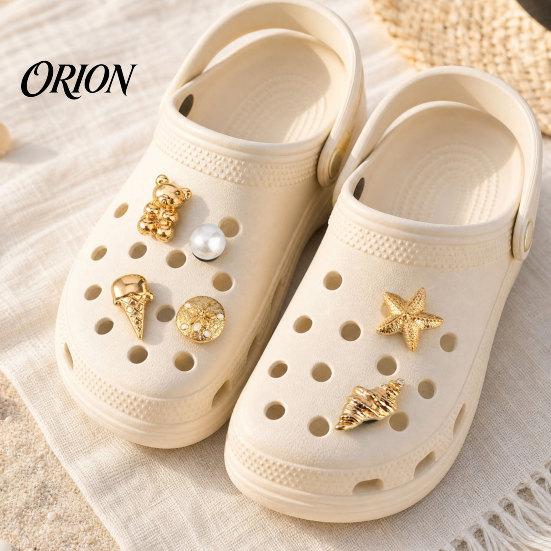 Faux Pearl Shoe Charms 6Pcs/Set Gold-Tone Charms, Summer Ice Cream Shell Starfish Charm for Clogs Women Girls Beach Footwear Decor Accessories