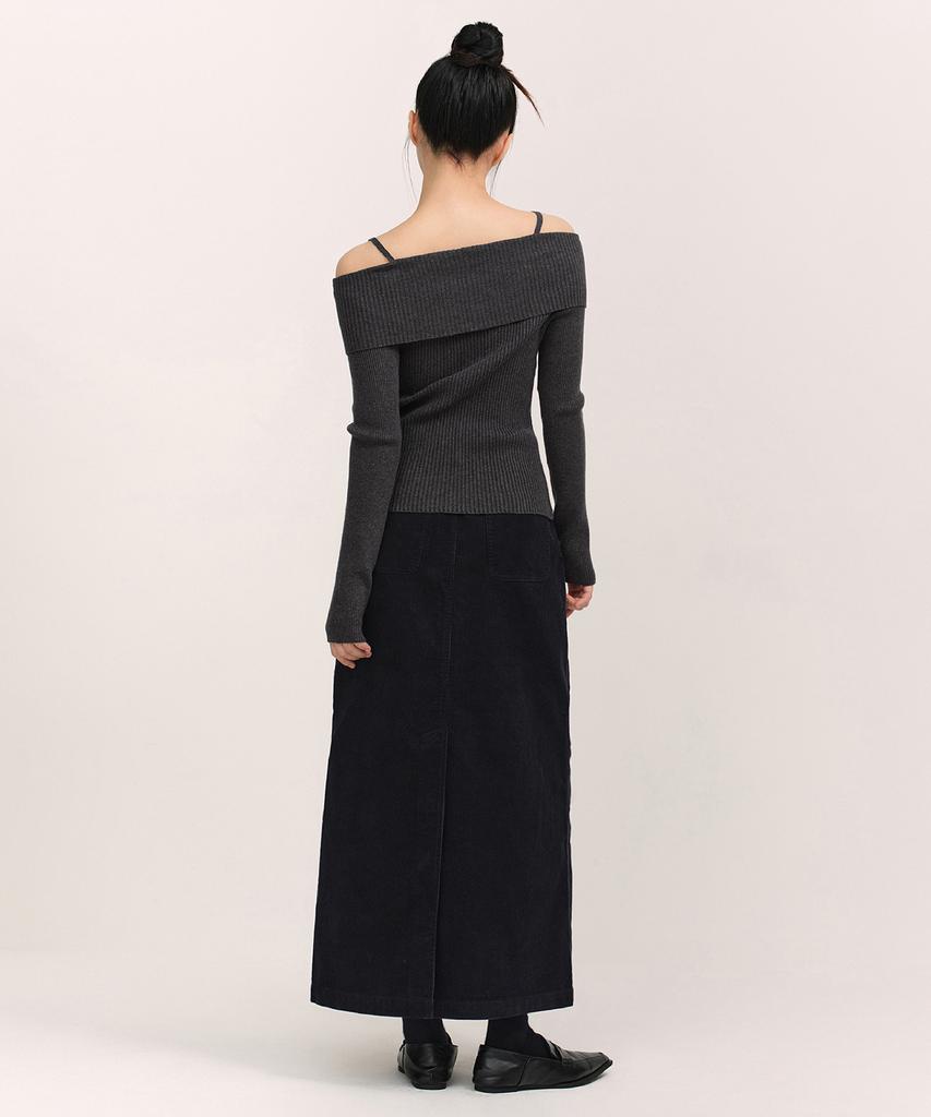 Musinsa Standard Woman 11W Corduroy Maxi Skirt [Black]