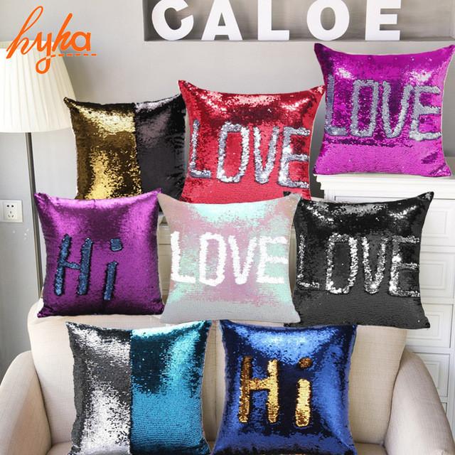 Sequin Diy Reversible Glitter Sofa Cushion Cover Pillow Case Double Color Gift