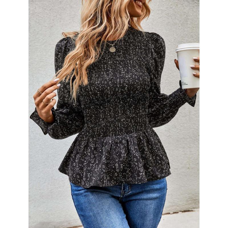 Женские модные повседневные весенне-осенние блузки и рубашки с круглым вырезом и длинными рукавами с цветочным узором и принтом