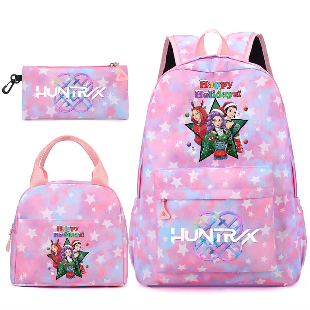 3Pcs/set Christmas Kpop Printed Backpack Handbag Pencil Case for Teenger Student Girl Boy Schoolbag Kid Bookbag Large Capacity Travel Bag Gift