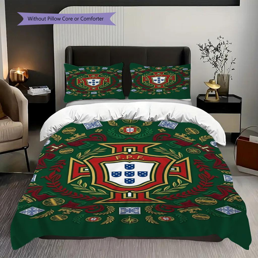 Portuguese Heritage Emblem Bedding (1 * duvet cover + 2 * pillowcase, without core) Soft and comfortable Christmas birthday gift