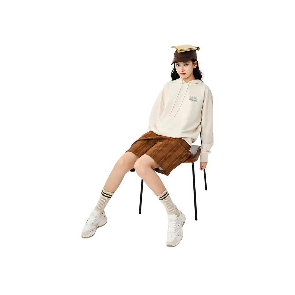 Anta Удобная повседневная свободная толстовка с капюшоном и принтом букв, женские топы Stone-White 162438705-1