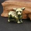 Lovely Small Dog Ornaments Solid Brass Corgi Handicrafts Creative Animals Household Decoration Mini Dog Office Desktop Decorate