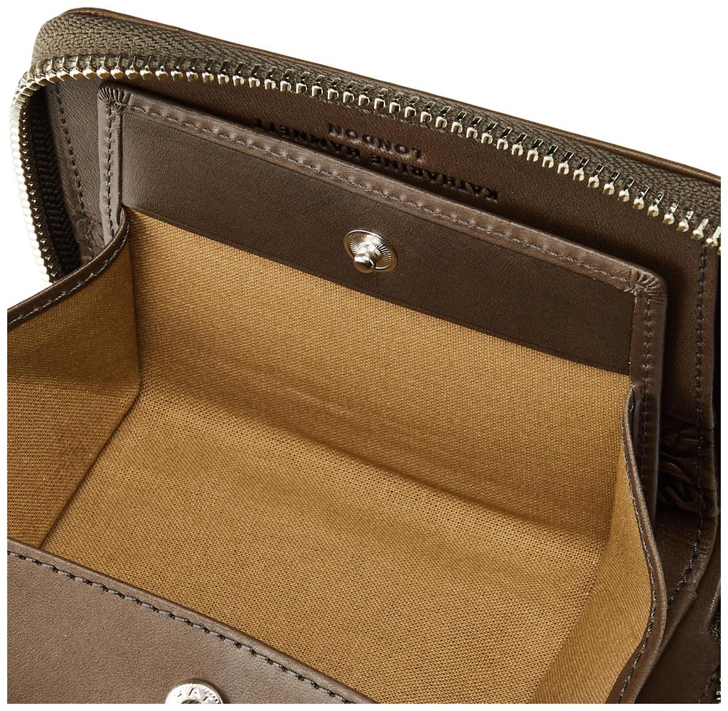 Katharine Hamnett London VEGA (Вега) Премиальный круглый кошелек-бифолд из японской коровьей кожи с карманами для карт и монет, хлопок в античном стиле,