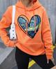 Women's Heart Print Hooded Sweatshirt with Pockets - Comfortable Long Sleeve Casual Wear