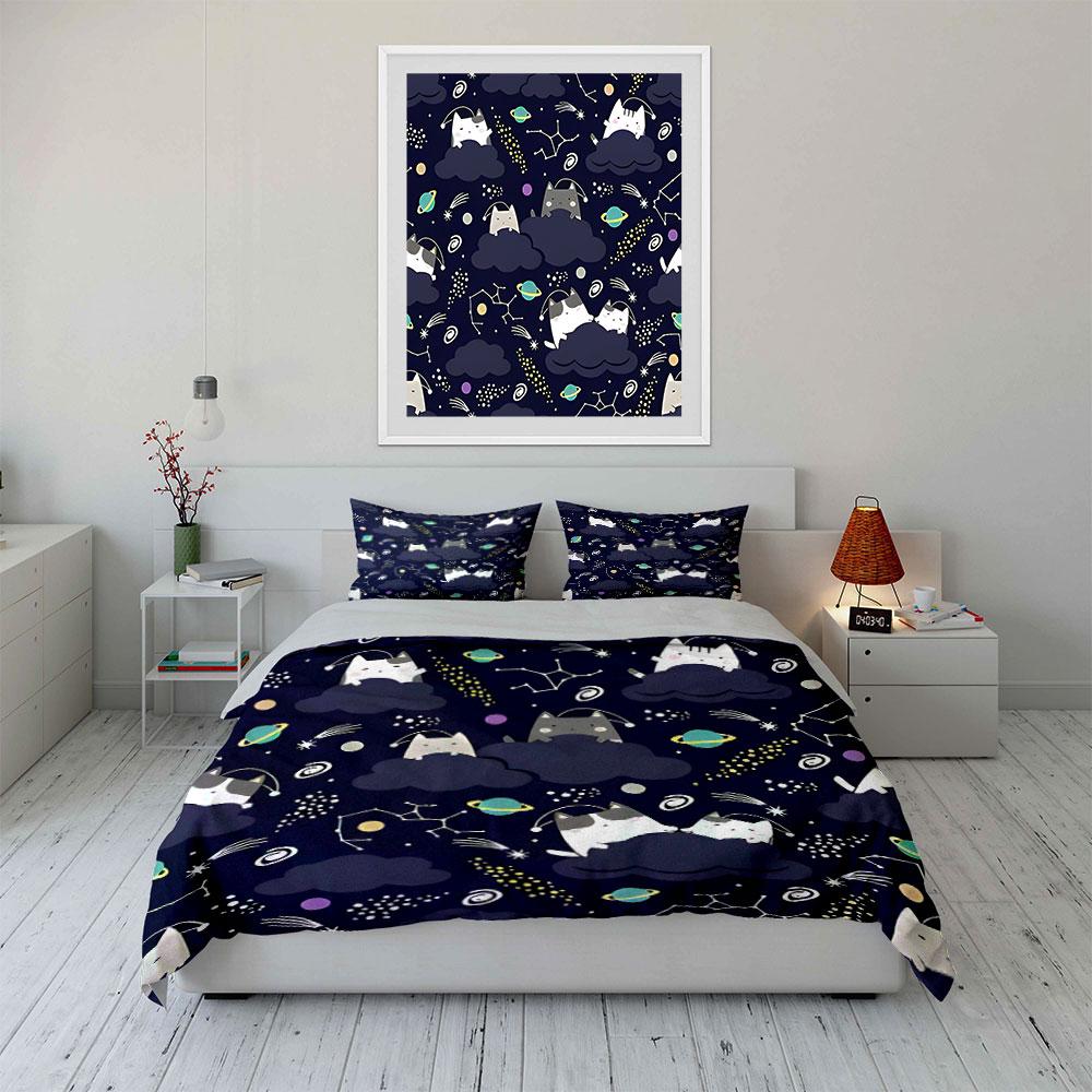 Dreamy cosmic kittens frolic. Bedding sets Duvet covers Pillowcases(1* Duvet Cover 2* Pillowcases without duvet insert)