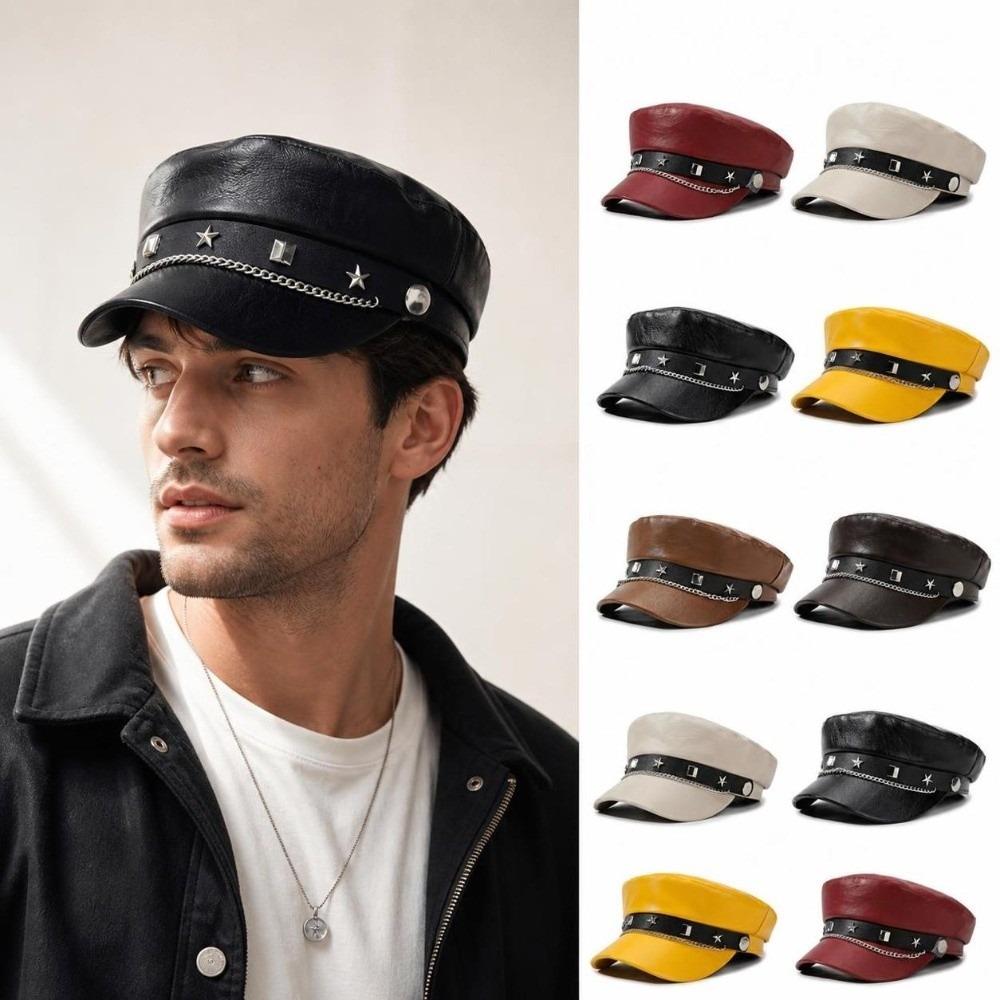 PU Leather Baker Boy Cap Solid Color Beret Hat Fashion Newsboy Hat Street Style