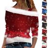 Women's Casual Christmas Printed Long Sleeve Plush Strapless Pullover Top