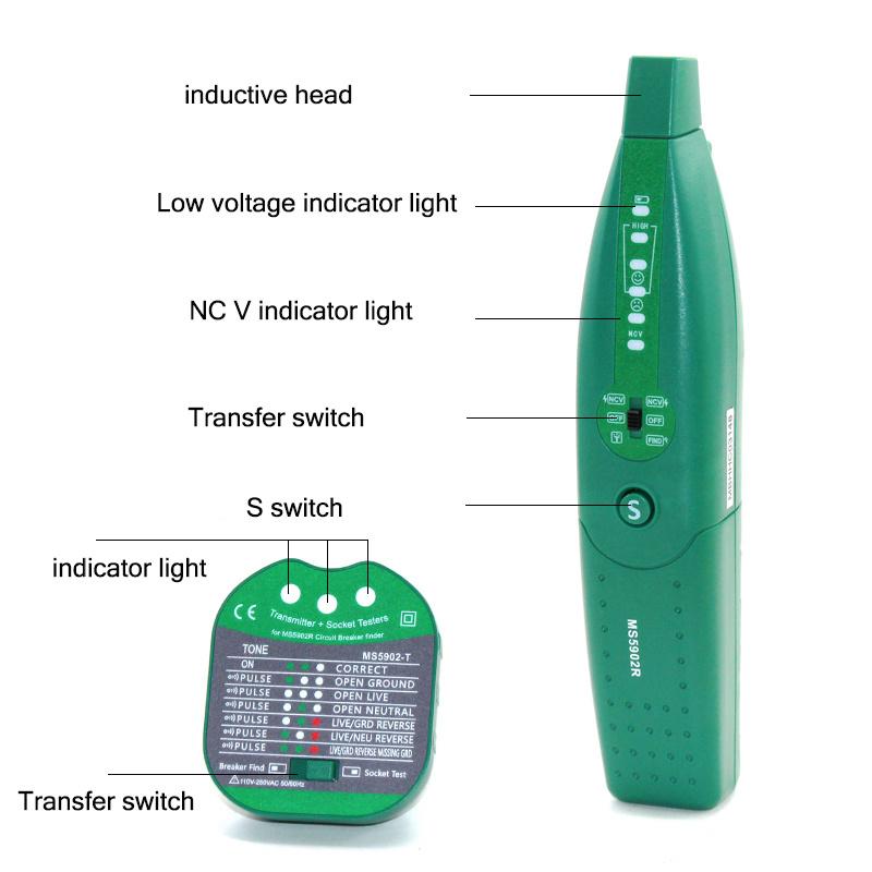 Automatic Circuit Breaker Finder Fuse Socket Tester MS5902R EU US 220V/110V Specification with Flashlight Circuit Tester