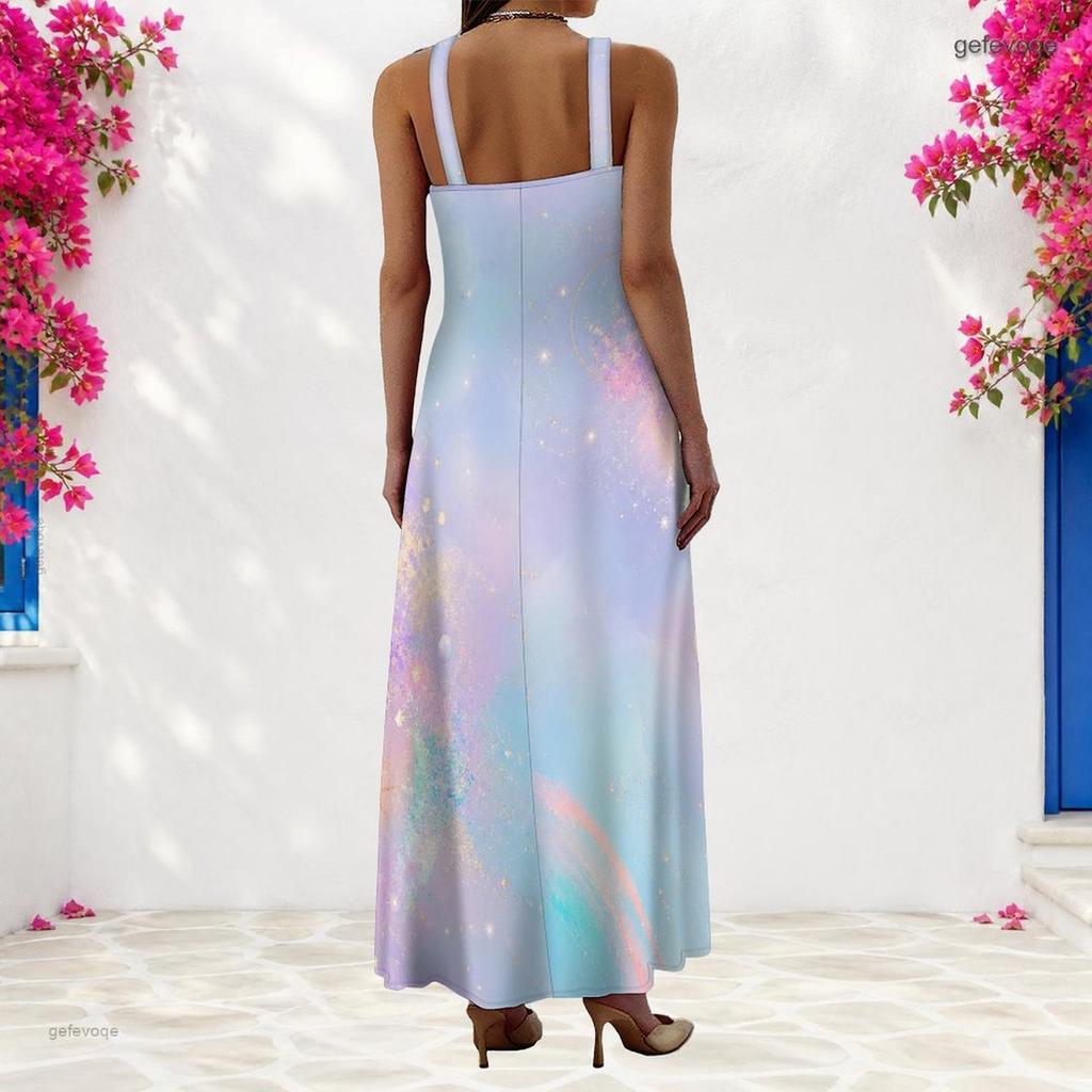 Women Plus Size Scoop Neck Strappy Sleeveless Printed A Line Maxi Dress