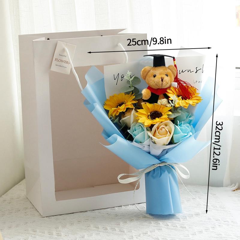 Вязаный букет цветов Выпускной букет Плетеный искусственный цветок Свадебный подарок Готовый подсолнух Подарок на выпускной Снова в школу