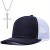 Комплект из 2 мужских бейсболок, ожерелий, кепок с микро-изгибом, мужская уличная кепка с сеткой от солнца, кепка дальнобойщика, ожерелье с крестом, модная повседневная спортивная кепка