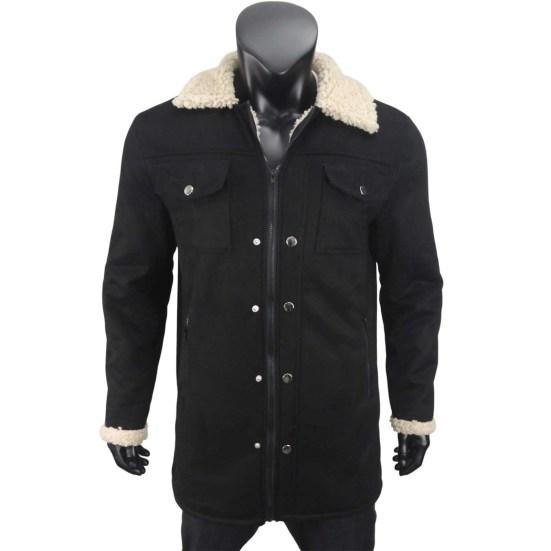 Men Jacket Autumn Winter Woolen Coat Lapel Single-Breasted Mid-Length Windproof Jacket Suede