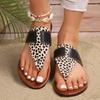 Large Size Women's Slippers One-word Buckle with Round Head Flat Bottom Casual Leopard Print Toe Sandals Women