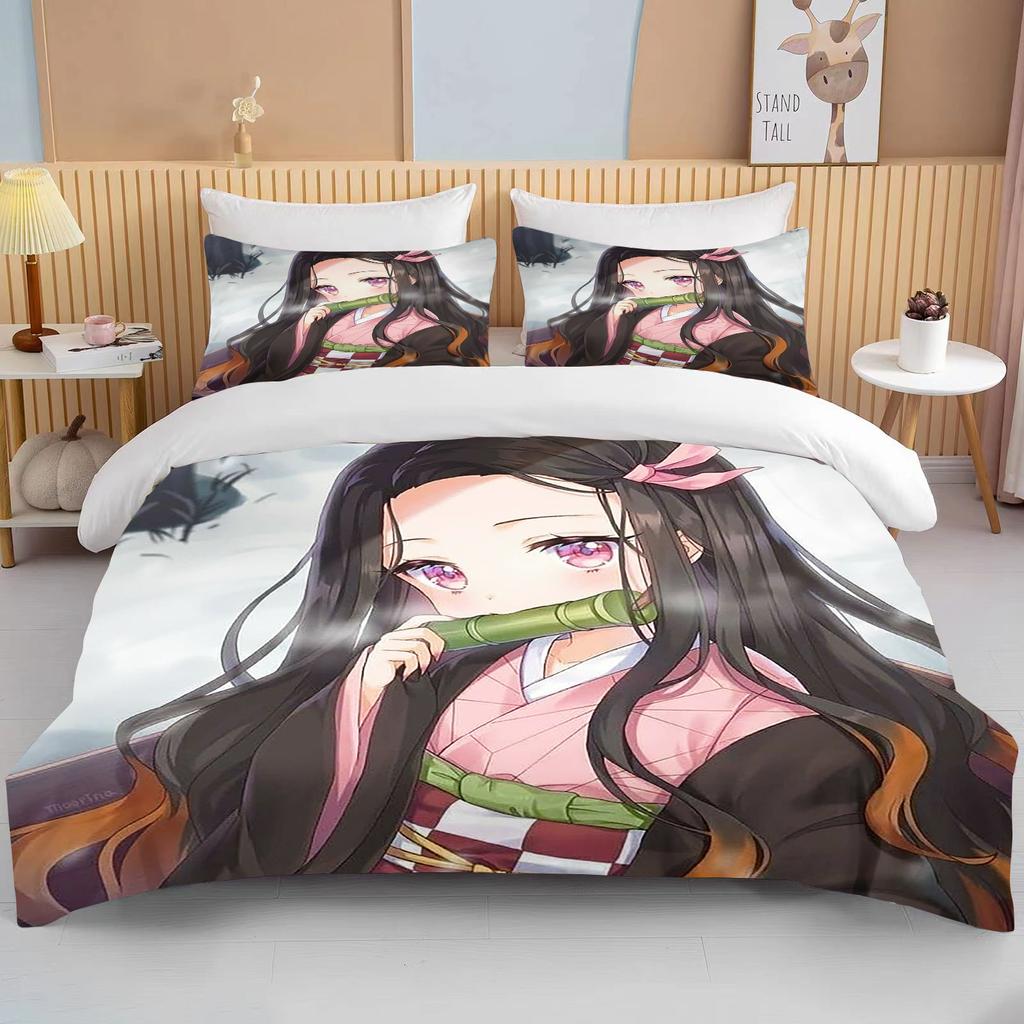 Nezo Kamado Bedding Collection Anime Demon Slayer Duvet Cover Comforter With Bed Linen Single Twin Full Queen Size 3D Kids Girl Boys Gift