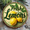 D Flat pc Round Printed Metal Sign with Lemon  Floral Design  Vintage Green  Yellow Decor for Home Garden Cafe Bar