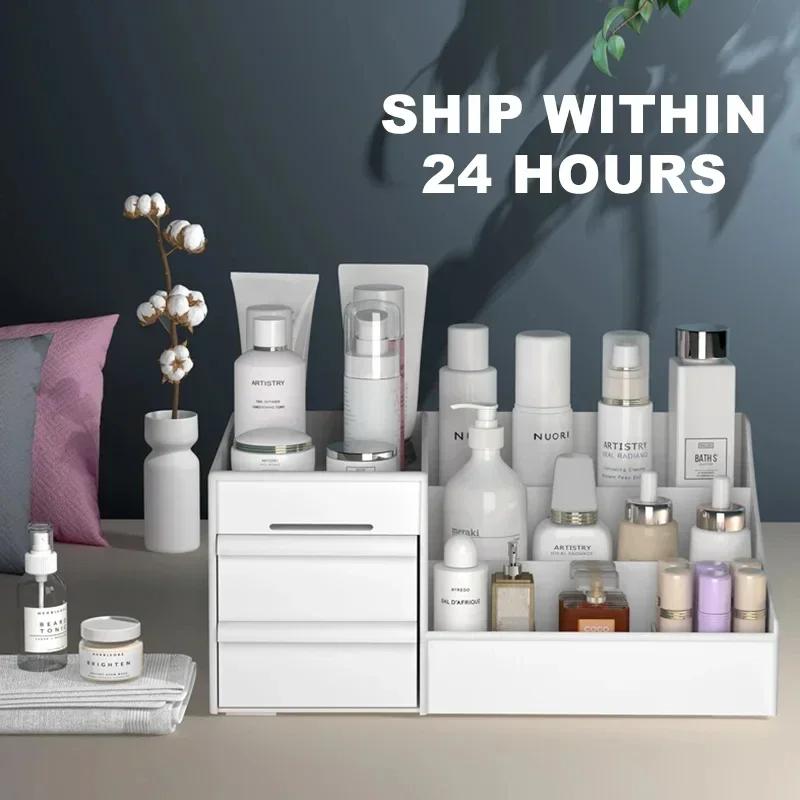 3 Layers Desktop Sundries Cosmetic Box Lipstick Skincare Products Storage Box Dresser Drawer Type Plastic Jewelry Storage Rack