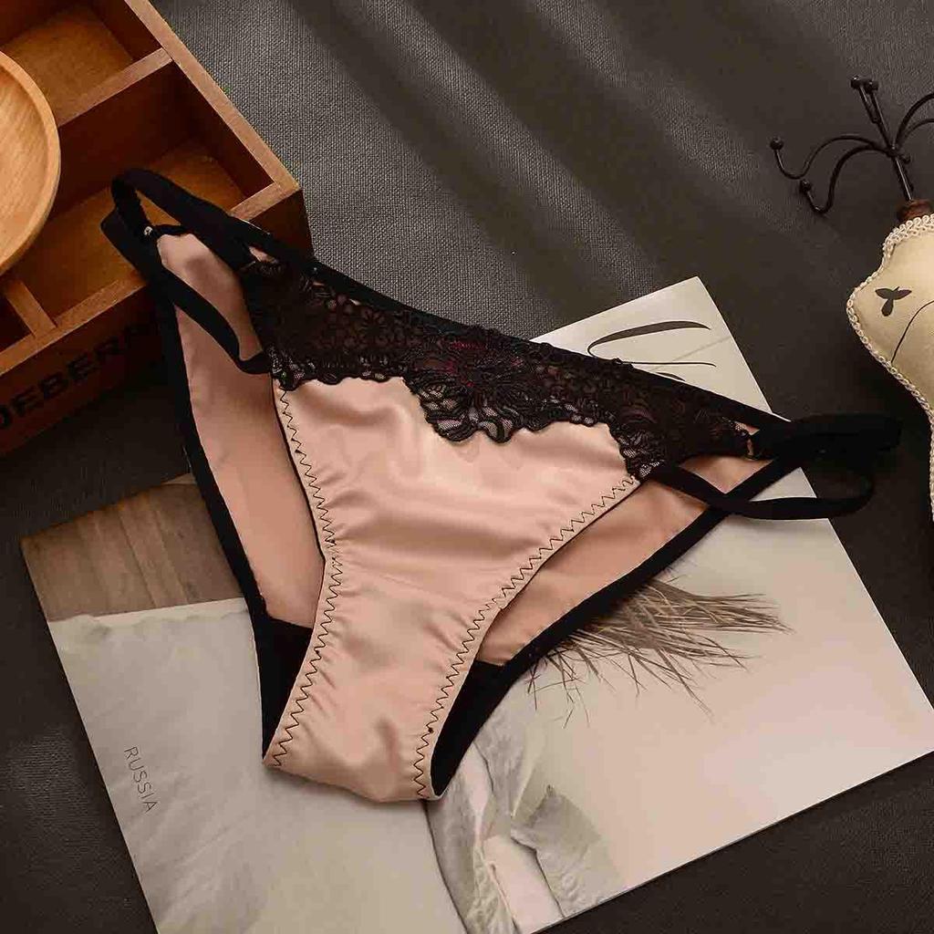 Satin Women's Briefs: Double Strap, Hollow Design, Adjustable Waistband, Mid-Rise with Cotton Crotch