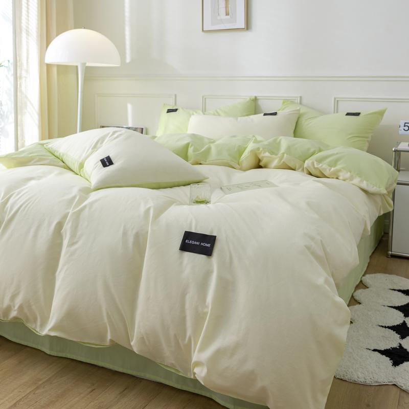 Clever Plan: Simple Solid Color Double Splicing Full Cotton, Pure Cotton, Washed Cotton, Four Piece Set, Student Dormitory, Three Piece Set