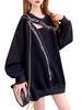JIYUTOR Lightweight Pullover Loose Harajuku Voluminous School Subculture Style Women's Sweatshirt, Fit, Slimming, Black, Style, Sleeves, Hoodie, (Free