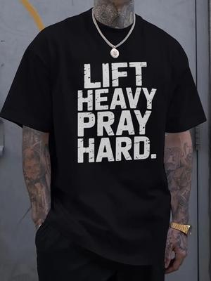 Графическая футболка 'Lift Heavy Pray Hard' Мужская хлопковая футболка с коротким рукавом для спортзала, тренировок, фитнеса и повседневной носки