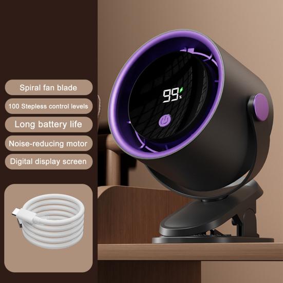 Настольный вентилятор с цифровым дисплеем, 100 скоростей, сильный воздушный поток, низкий уровень шума, 360-градусное вращение